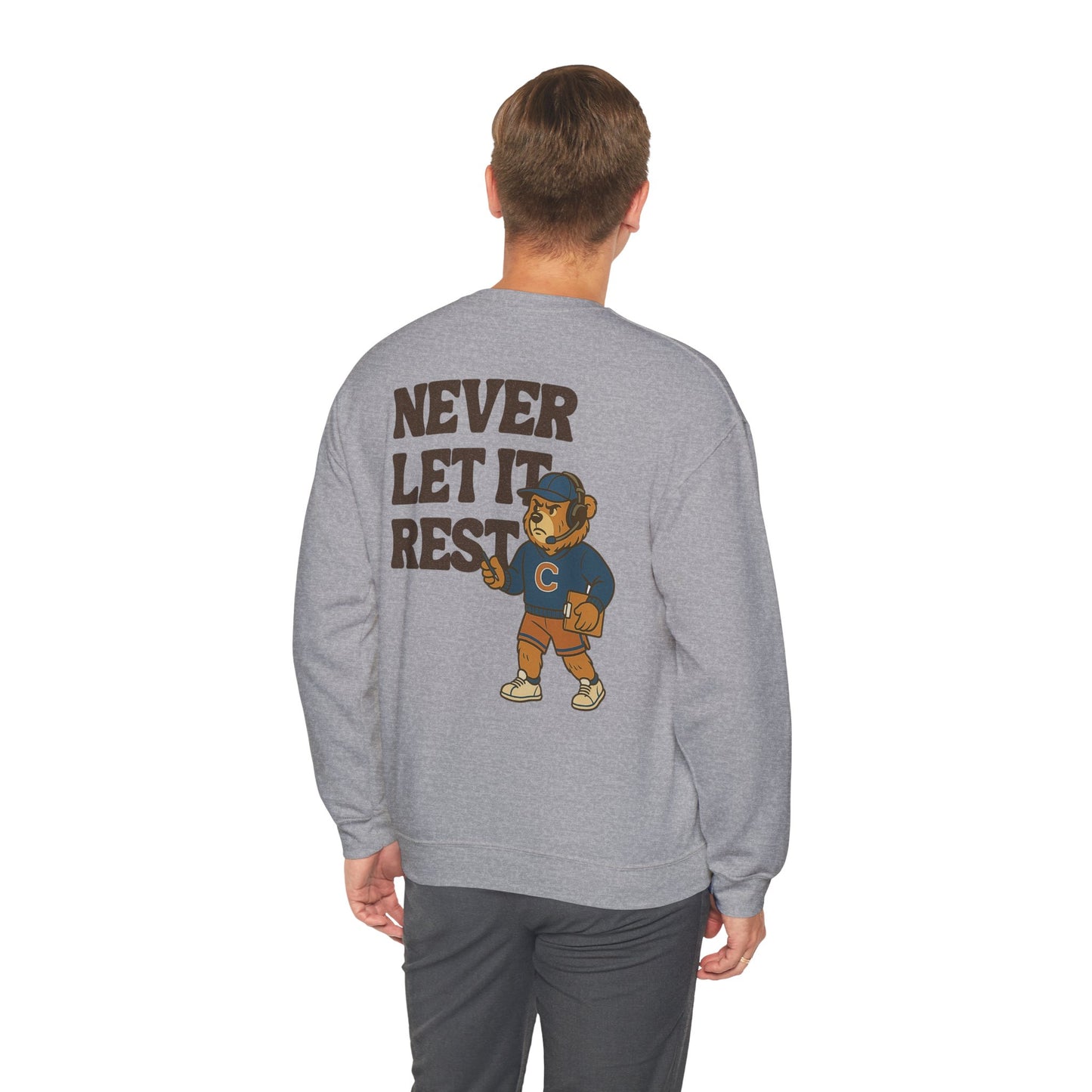 The "Never Let It Rest - Coach Bear Johnson" Crewneck